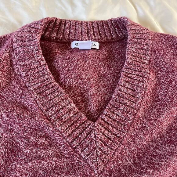 Athleta Soft Wool Cashmere Red V Neck Pullover Sweater Wmns S Preppy Casual - Picture 2 of 9